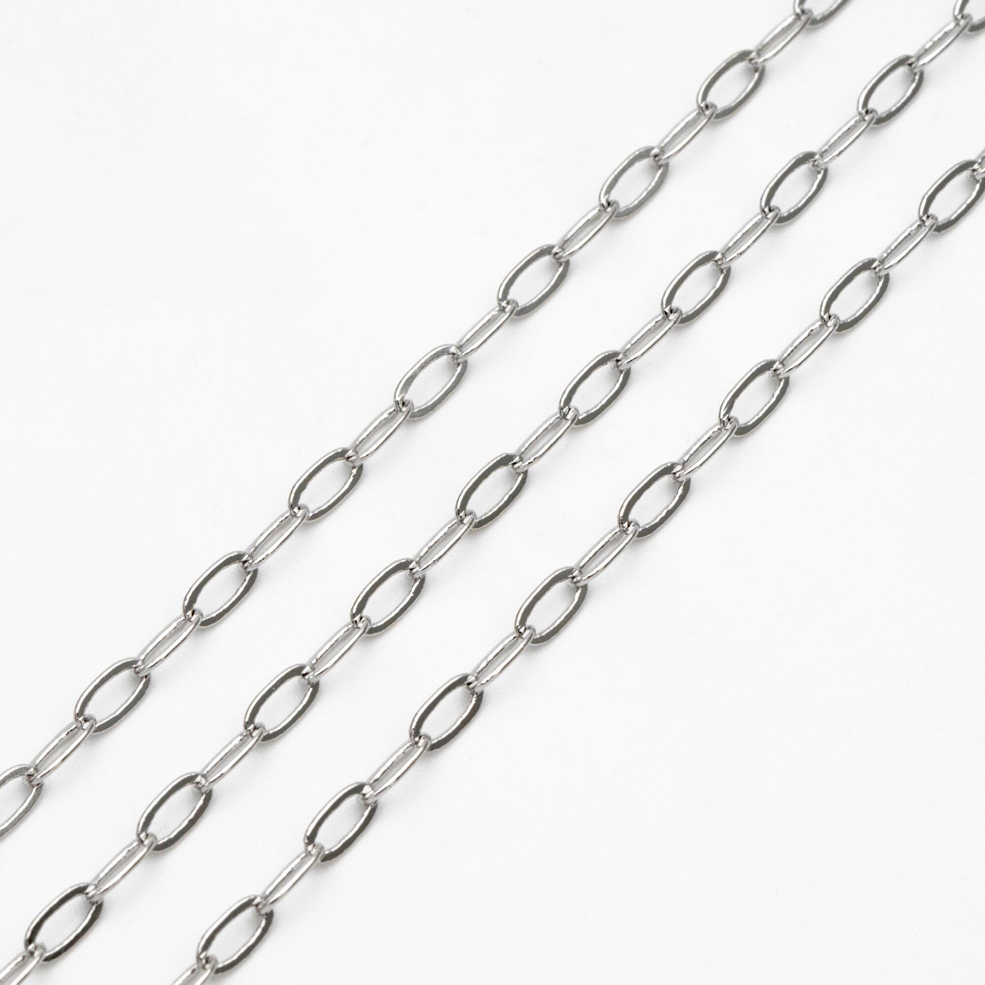 Gold/ Rhodium plated Brass Oval Cable Chains, 2.4/ 2.8/ 3mm Wide, DIY Chain Findings Wholesale (#LK-287)/ 1 Meter=3.3 ft